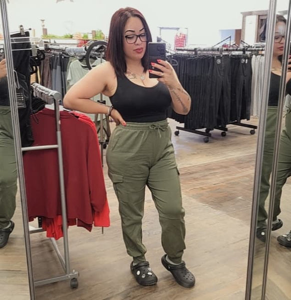 Army Green Casual Joggers Drawstring With Pockets Cargo Streetwear Pants Elestic Waist Trousers