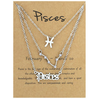 12 Zodiac Signs Retro Alphabet Symbols Diamond Three-piece Necklace