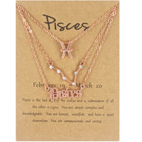 12 Zodiac Signs Retro Alphabet Symbols Diamond Three-piece Necklace